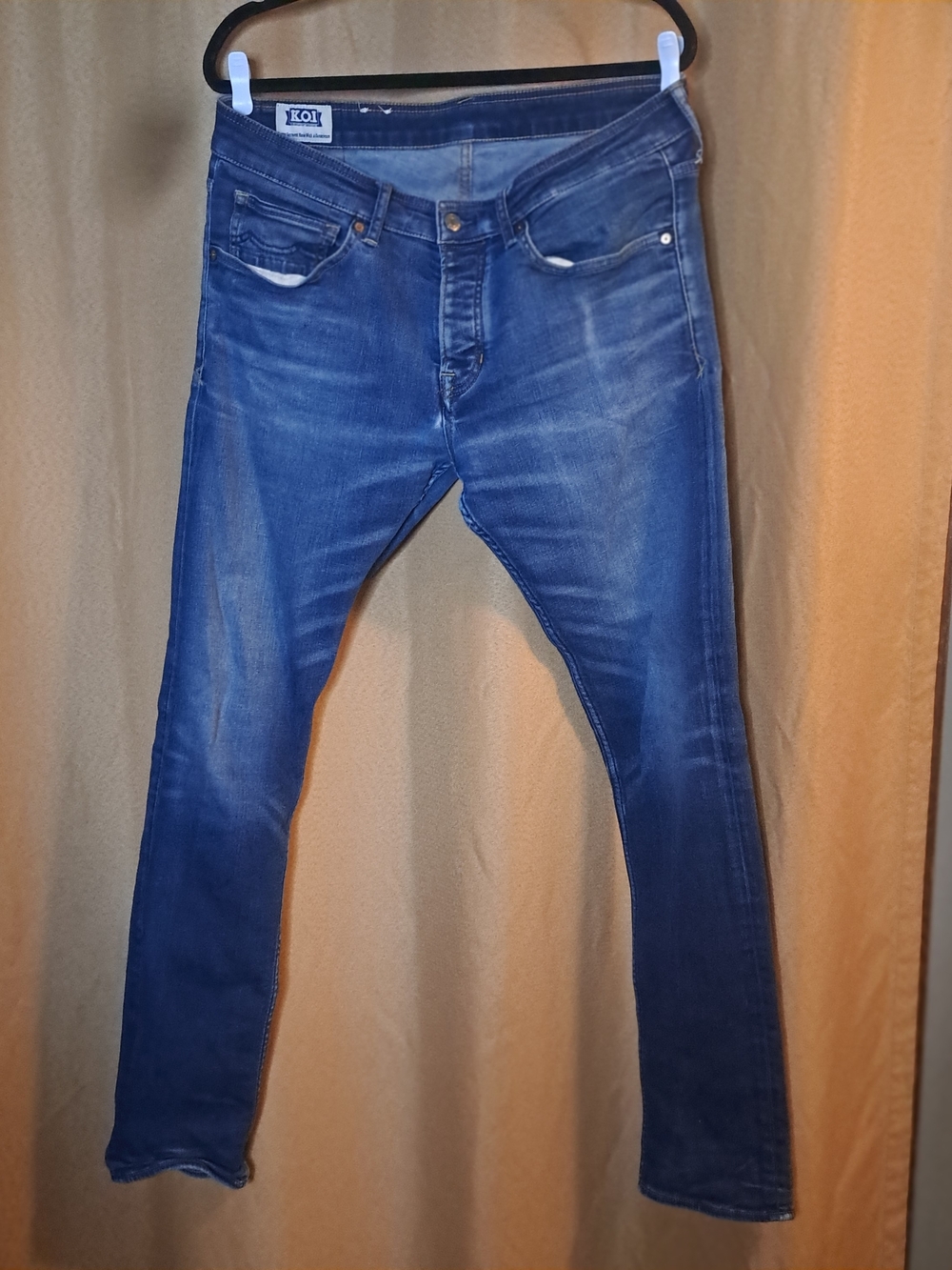 koi Men's Skinny Stretch Blue Button Fly Jeans